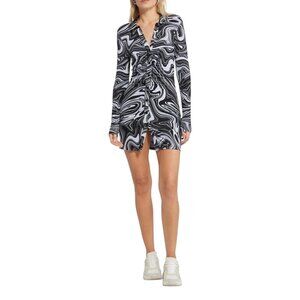 Sanctuary Womens Daydream Ruched Black & White Mini Shirtdress L